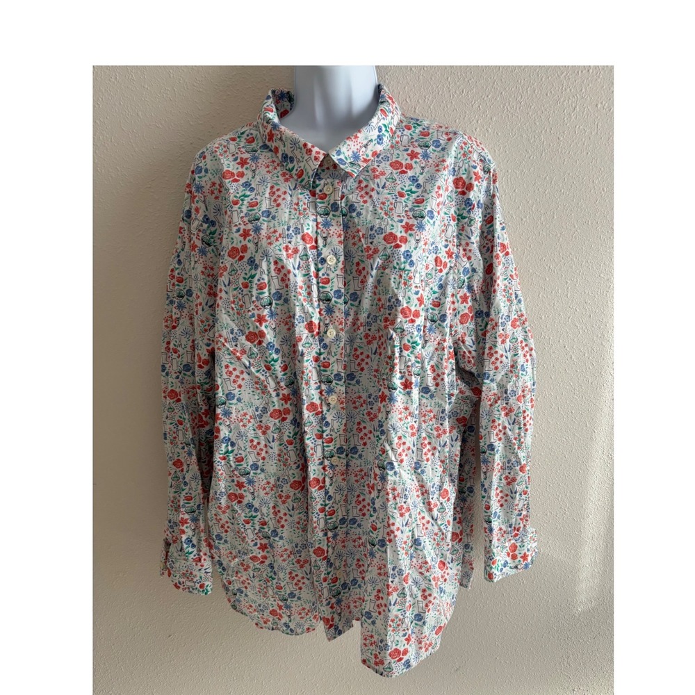 Duluth Trading Co Button Down Shirt Womens 4X White Garden Floral Novelty Print